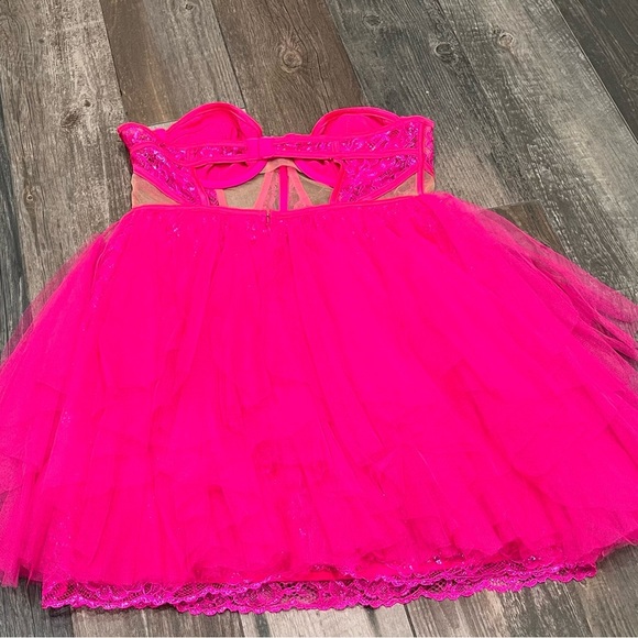 NWT For Love & Lemons Rosario Hot Pink Bustier Mini Tulle Dress Large dolls kill - Picture 10 of 13